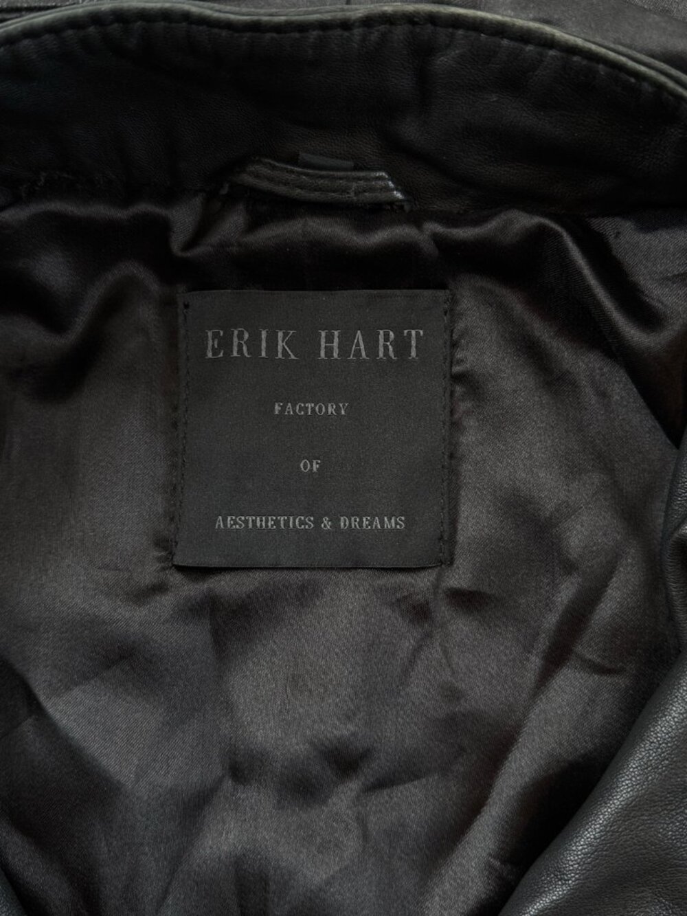 Black Leather Hooded Bomber Jacket ERIK HART Size S Unisex Zip Up Sz S - Picture 15 of 15